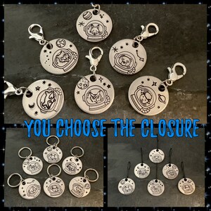 Hand stamped woodland animal astronaut stitch marker set