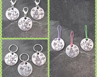 Hand stamped Spring time gnome stitch marker set