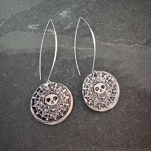 Pirate skull coin hand pressed earrings