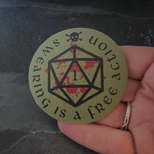 Swearing is a free action DnD dice sticker