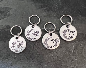 Hand stamped crescent moon nature stitch marker set