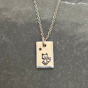 Micro fox hand stamped necklace