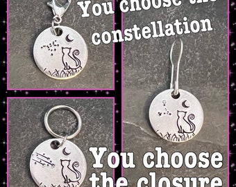 Cat with choice of zodiac constellation stitch marker