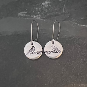Cardinal Bird hand stamped earrings
