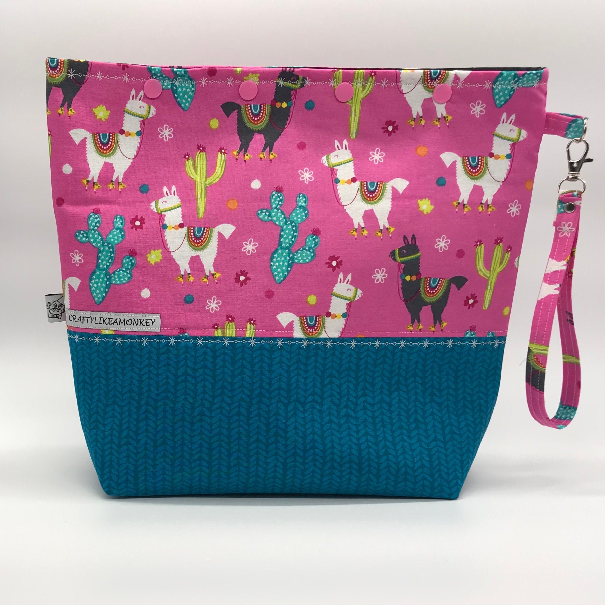 Llama Alpaca print large knitting project snap top pouch with flat bottom ready to ship