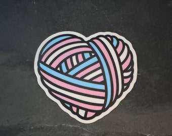 Trans pride yarn heart sticker