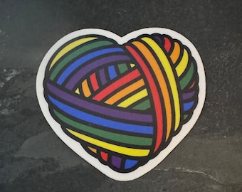 LGBTQ+ pride yarn heart sticker