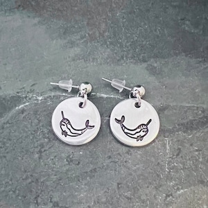 Narwhal hand stamped post earrings