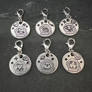 Hand stamped Pet Animal Astronauts stitch marker set