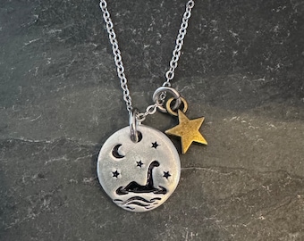 Micro Nessie  hand stamped necklace