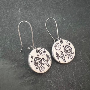 Flatwoods monster hand stamped earrings