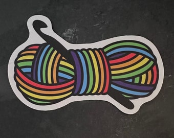 Crocheting rainbow yarn sticker