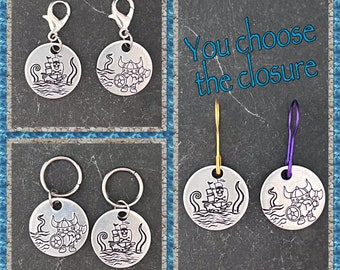 Hand stamped kraken and gnome Viking stitch marker set