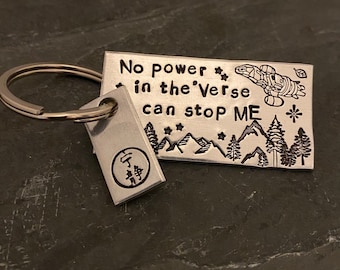 Hand stamped "No power in the 'Verse can stop me" Firefly inspired keychain with choice of charm