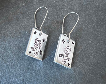 Astronaut dog hand stamped earrings