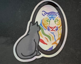 Holographic rainbow tiger self image sticker