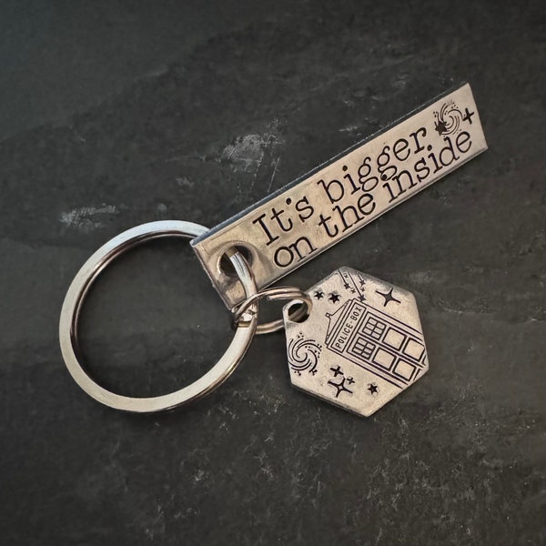 Dr Who inspired "It’s bigger on the inside" hand stamped keychain