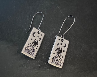 Krampus visits the cabin hand stamped earrings