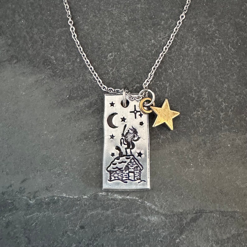 Krampus at the cabin hand stamped necklace