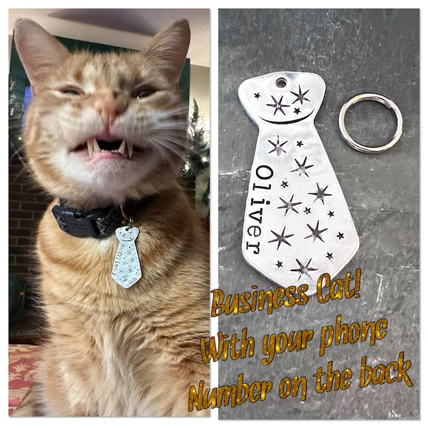 Hand stamped business cat tags (with or without your phone number on back)