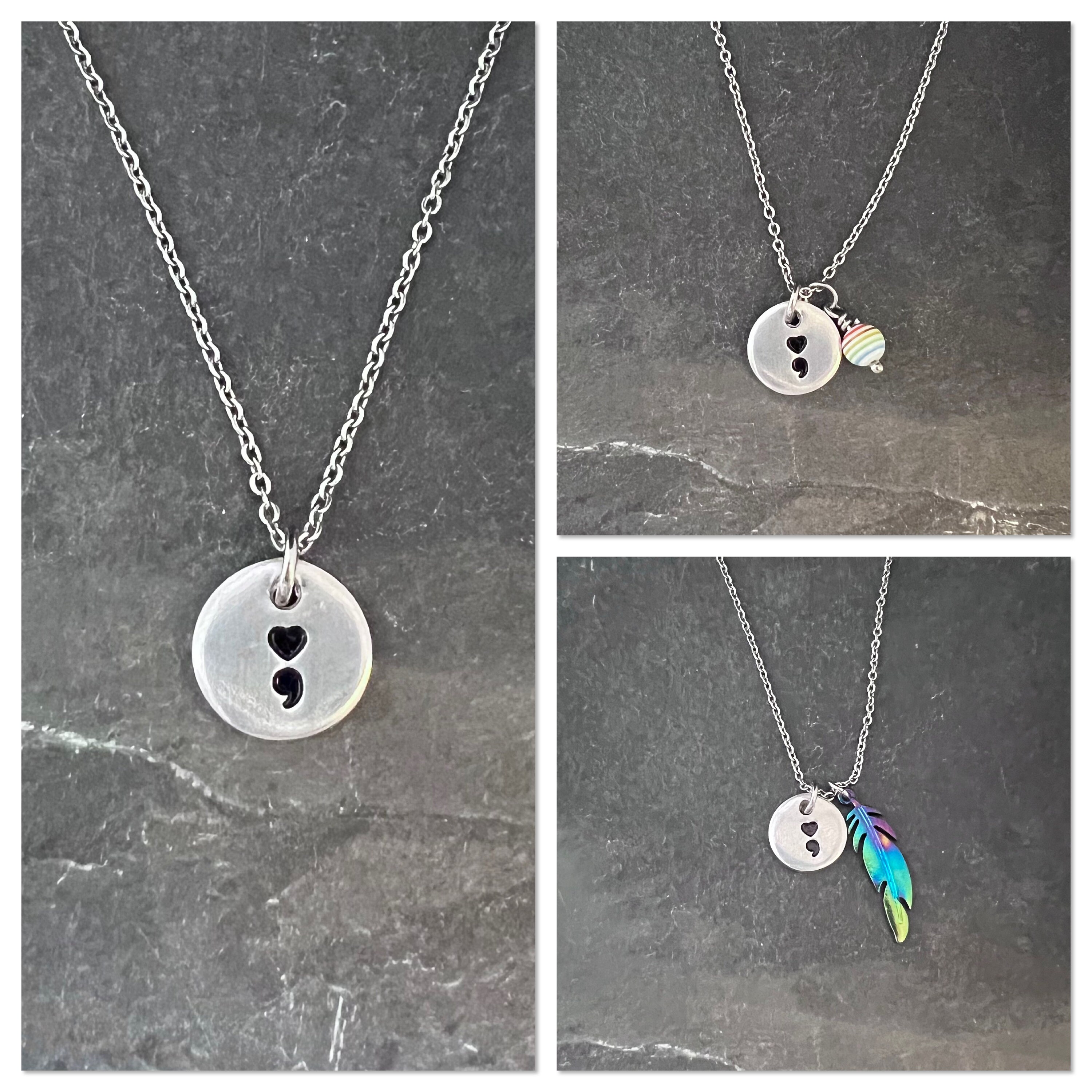 Micro semicolon hand stamped necklace