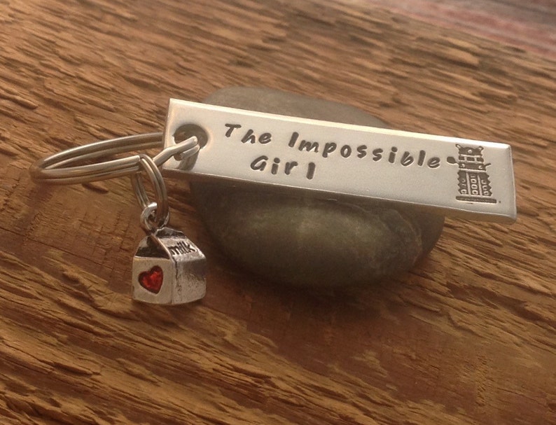 Dr Who inspired Clara The Impossible Girl hand stamped keychain