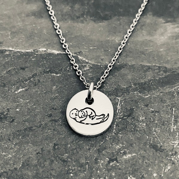 Micro otter mamma hand stamped necklace