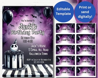 Skeleton Birthday Party Invitation | Spooky Halloween Theme (Editable Template)