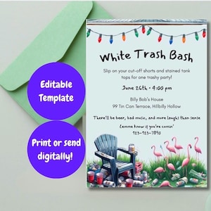 White Trash Bash Cookout Invitation | Funny Editable Party Template (Instant Download)