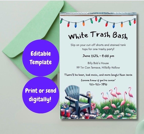 White Trash Bash Cookout Invitation | Funny Editable Party Template (Instant Download)