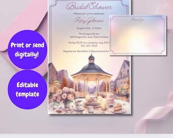 Editable Gilmore Bridal Shower Invitation Set • Printable Bridal Shower Invitation/Thank you card