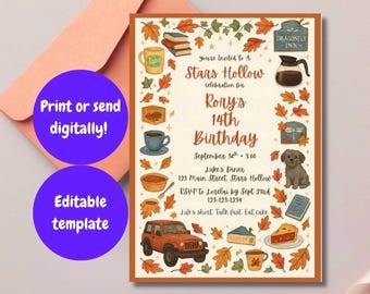 Customizable New England Town birthday party invitation – digital download – print at home
