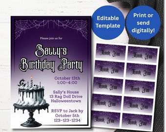 Customizable Skeleton Birthday Invitation | Spooky Digital Invite + Favor Tags
