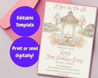 Customizable Gilmore First birthday party invitation and thank you card bundle – digital download – print at home