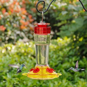 Hummingbird Feeder Glass Bottle Bird Feeders 5 Feeding Ports Red Yellow Hummingbird Feeder Garden Decor Bird Feeders Balcony Hanging Feeder