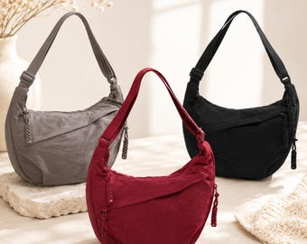 Canvas Crossbody Bag Women | Dumpling Bag Hobo Large Capacity | Lightweight Sports Casual Shoulder Bag | Solid Color Everyday Bag | Bag Gift