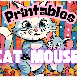 24 Printable Cat and Mouse Images for Kids – Cute Animal Art PDF, Fun Digital Pages for Crafts & Activities