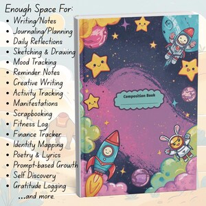 Galaxy Themed Kids Kompositionsbuch | Weltraum Abenteuer Notizbuch mit linierten & kreativen Seiten