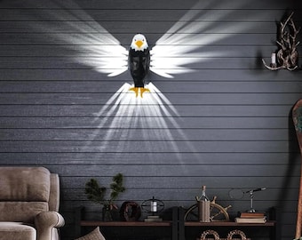 3D Eagle Wall Light: Rustic LED Lamp, Patriotic Home Decor