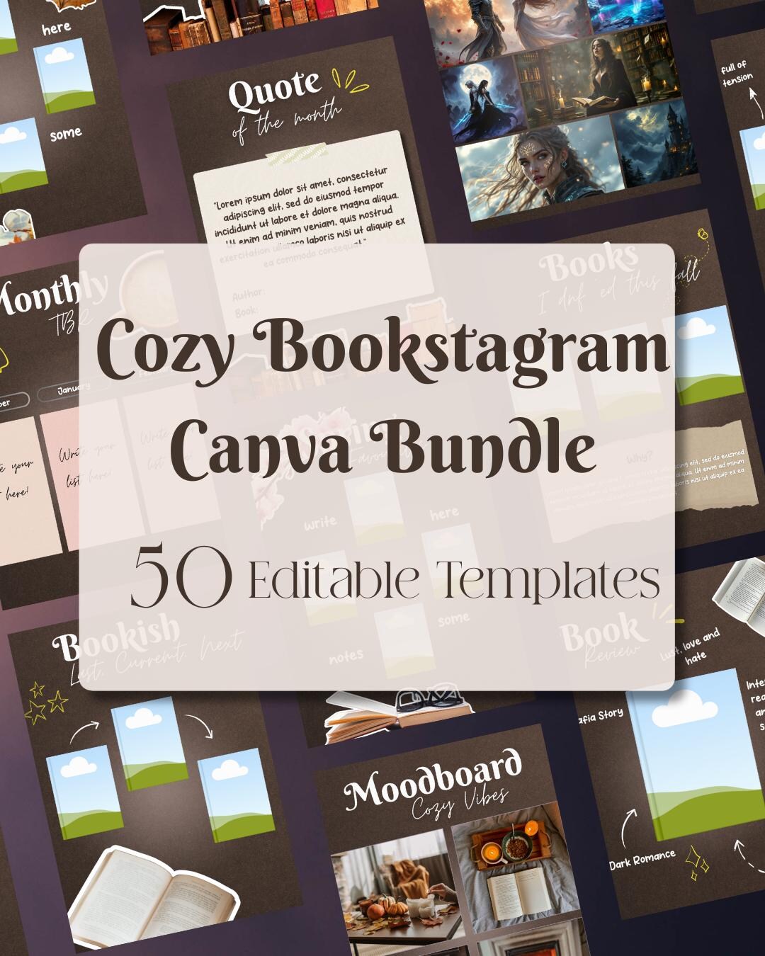 Bookstagram Canva Templates (50 Instagram Post Bundle) | Book Review ...