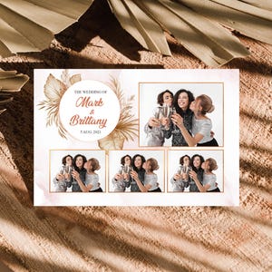 Boho Wedding Photobooth Template 4x6 Rustic Palm Leaves Bohemian Theme Bridal Shower Anniversary photo booth 4 shots layout W13