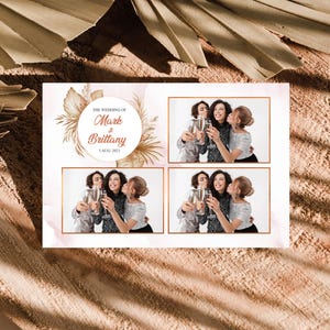 Boho Wedding Photobooth Template 4x6 postcard layout Rustic Dried Palm Leaves Bridal Shower Anniversary Bohemian photo booth templates W13