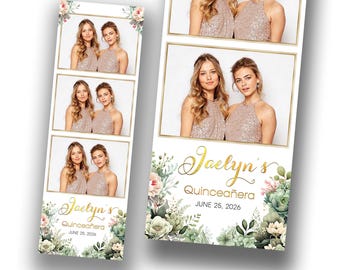 Birthday Photo Booth Template, Sweet 16 Photobooth, Quinceanera 4x6 Greenery Wedding Anniversary 859