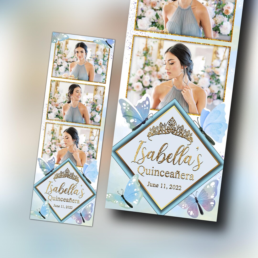 Sweet 16 Photo Booth Template 2x6 Pastel Blue Butterfly Gold