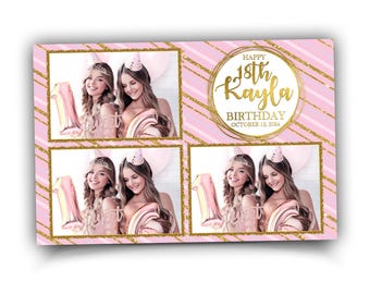 Sweet 16 Photo Booth Template, 4x6 Pink and Gold Birthday Quinceanera Photobooth Template, 701