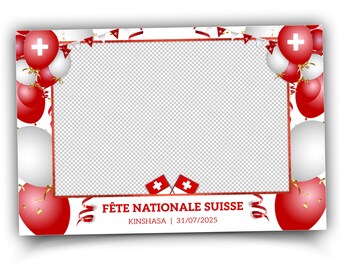 Swiss National Day Photobooth Template, 4th of July Photo Booth Overlay