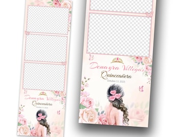 Sweet 16 Photobooth Template 2x6 Pink Flower Birthday Quinceañera Photo Booth Template 1091