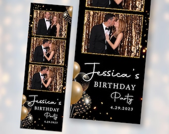 Birthday Photobooth Overlay Glitter Gold Black Balloons 2x6 Photo Booth Template BM2