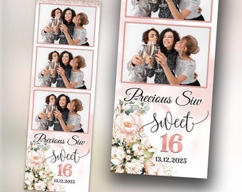 Sweet 16 Photobooth Template, 2x6 Dusty Pink Quinceanera Birthday Rose Gold Photo Booth 701