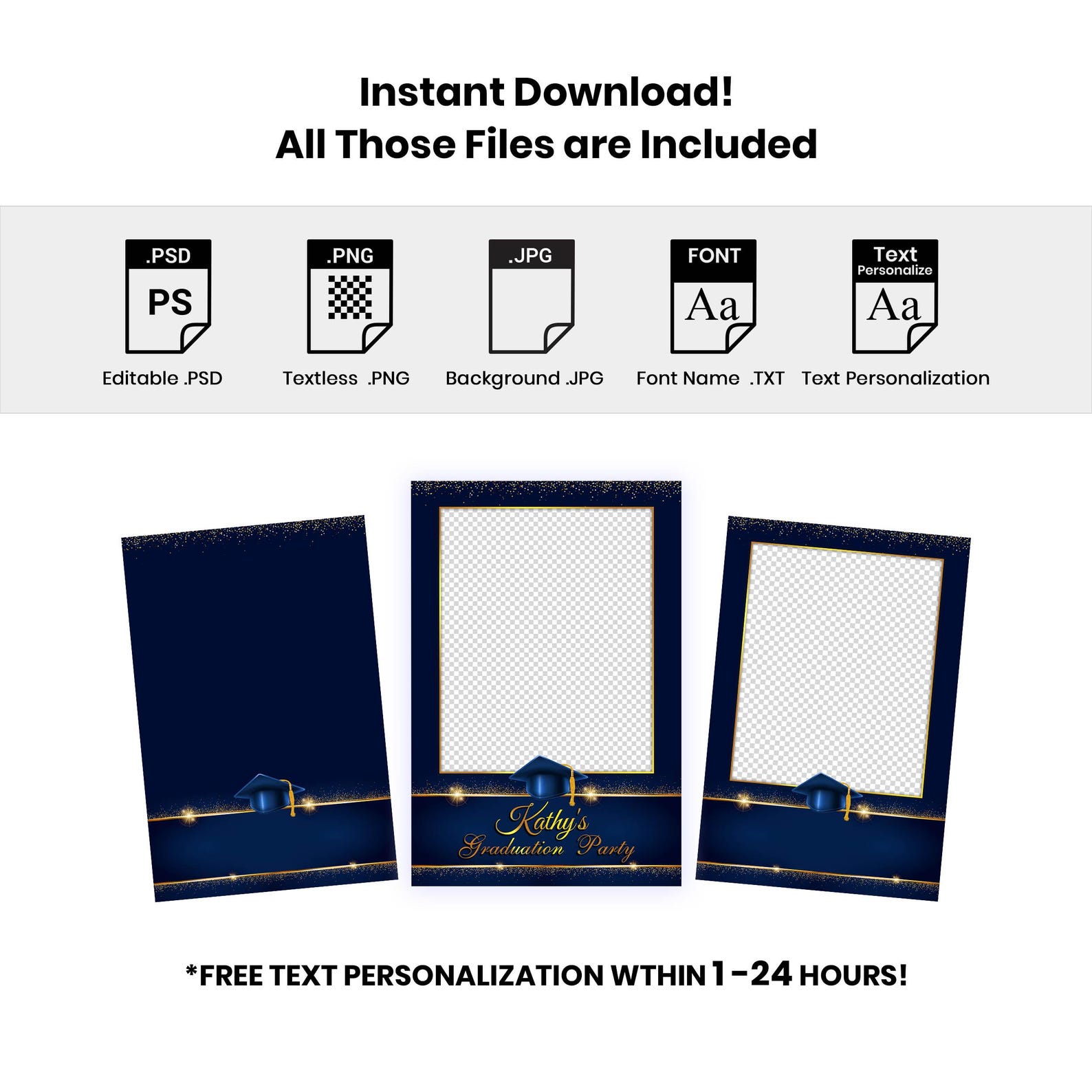 Graduation Photo Booth Template, Class of 2026 Photobooth, Blue Grad ...